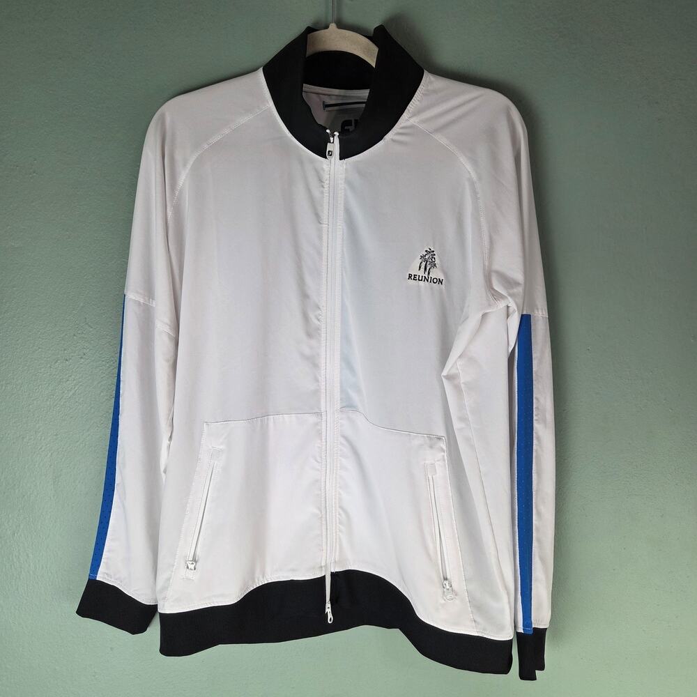 Footjoy Womens White Lightweight Track Golf Jacket Medium Reunion Embroidered